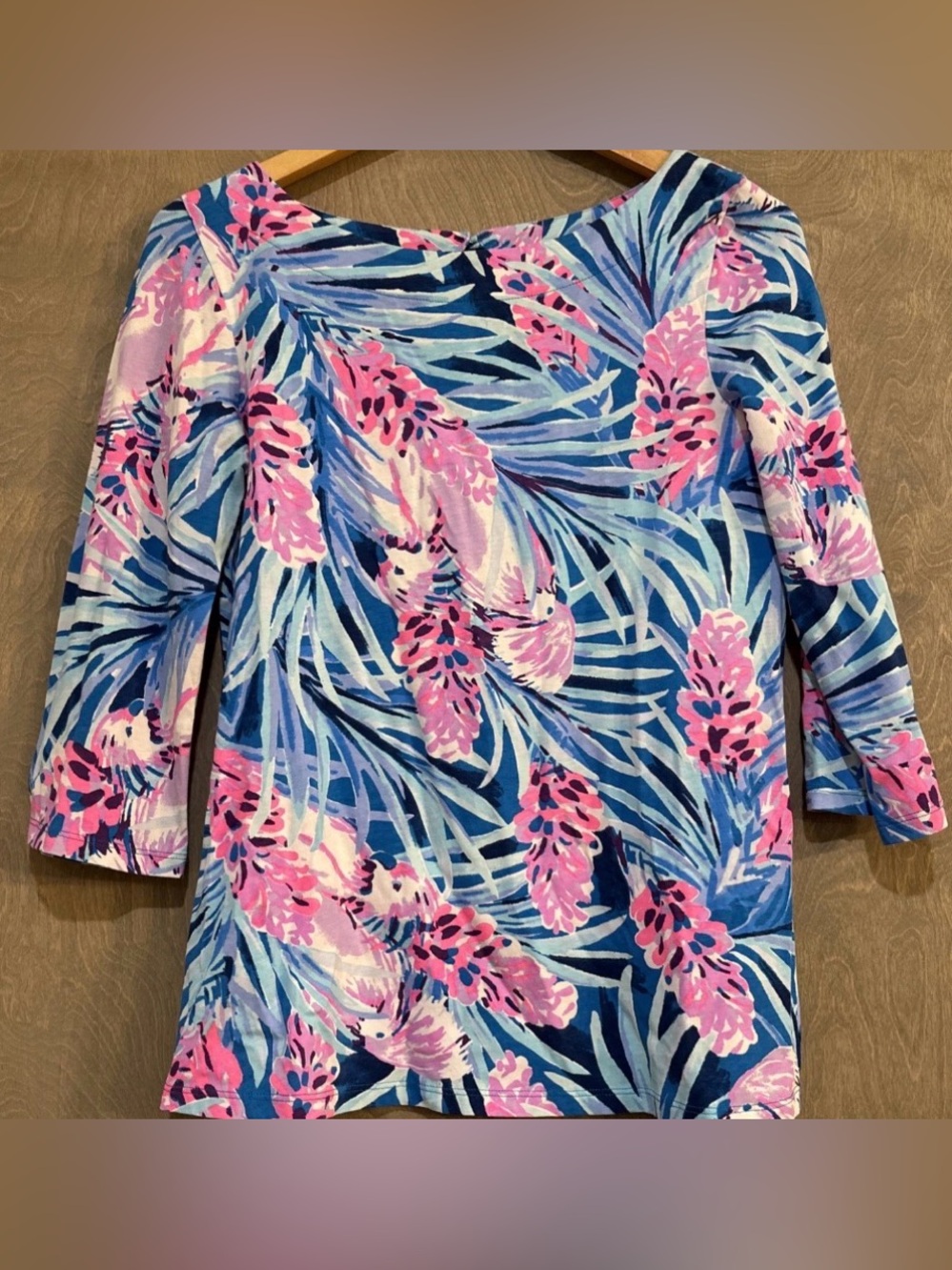 Lilly Pulitzer Waverly Top Mr. Peacock Tweethearts 3/4 sleeve tee Small